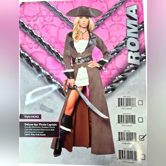 Deluxe 7pc Pirate Captain (Added Matching Skirt With Tassels) Size Large NWOT - Picture 6 of 14